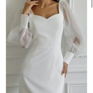 White Organza-Sleeve Midi Dress Size Medium Lichi